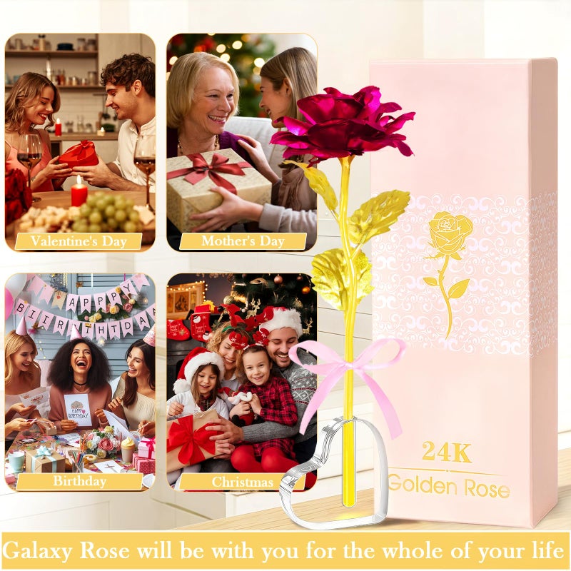 Beferr Valentines Day Rose Gifts for Her, Birthday Gifts for Women Mom Galaxy Rose Glass Forever Flowers with Heart-Shaped Base Eternal Crystal Roses Valentine Gifts for Grandma Wife Sister Girlfriend - Image 5